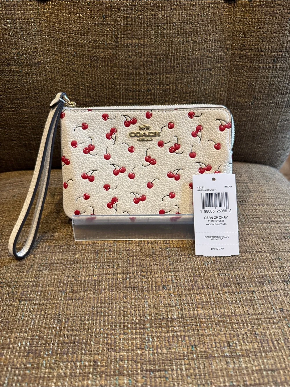 Coach cherry print corner zip wristlet wallet NWT